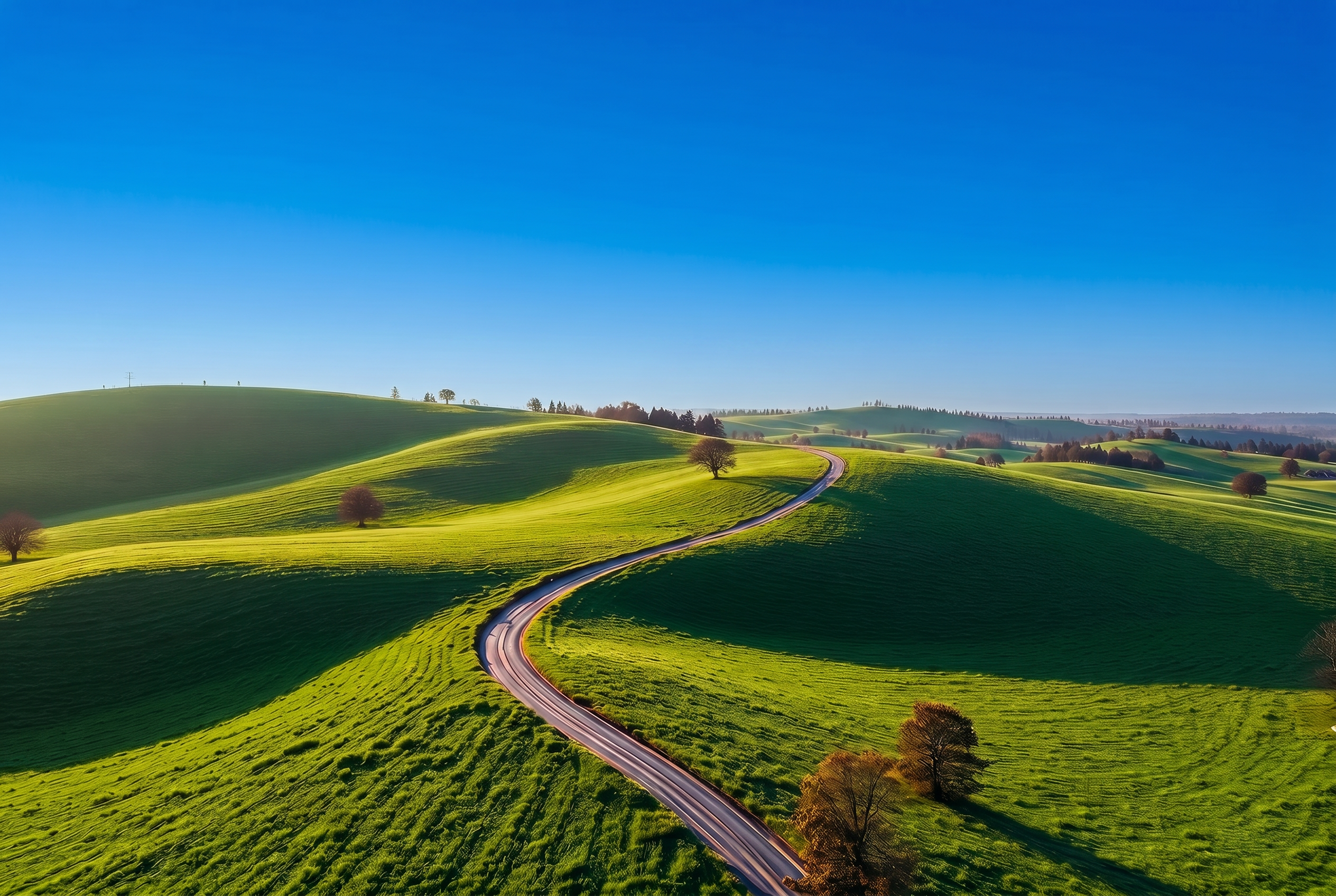 Open green land at sunrise
