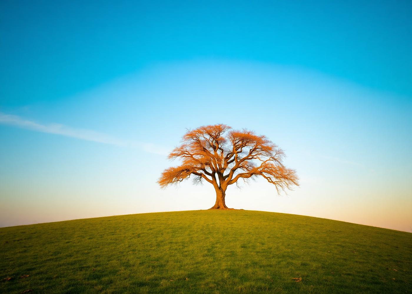 Lone tree on a green hill